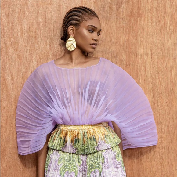 Andrea Iyamah Purple pleated top and purple and Green Pleated shorts (set) - Picture 4 of 4